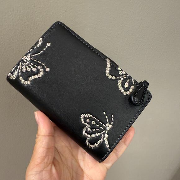 Coach Medium Corner Zip Wallet Butterfly Print CCL65 Silver/Black - Picture 3 of 6